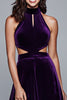 Load image into Gallery viewer, Plum Velvet Halter Cut-Out A-Line Tea Length Holiday Party Dress