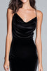 Load image into Gallery viewer, Black Velvet Spaghetti Straps Tea Length Holiday Party Dress with Slit