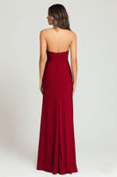 Load image into Gallery viewer, Burgundy Sheath Halter Long Formal Dress with Slit