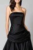 Load image into Gallery viewer, Black Satin Strapless A-Line Ruched Long Formal Dress