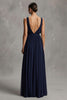Load image into Gallery viewer, Navy Chiffon Deep V-Neck Sheath Long Formal Dress with Slit