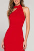 Load image into Gallery viewer, Elegant Red Satin High Neck Mermaid Long Formal Dress