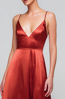 Load image into Gallery viewer, Red Satin Spaghetti Straps A-Line Long Formal Dress