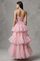Load image into Gallery viewer, Pink Tulle Strapless A-Line Ruffled Long Birthday Party Dress