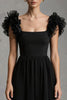 Load image into Gallery viewer, Black Tulle Square Neck A-Line Long Formal Dress with Ruffles