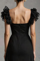 Load image into Gallery viewer, Black Tulle Square Neck A-Line Long Formal Dress with Ruffles