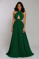 Load image into Gallery viewer, Dark Green Chiffon Halter Cut-Out A-Line Long Holiday Party Dress