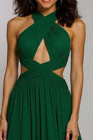 Load image into Gallery viewer, Dark Green Chiffon Halter Cut-Out A-Line Long Holiday Party Dress