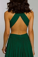Load image into Gallery viewer, Dark Green Chiffon Halter Cut-Out A-Line Long Holiday Party Dress