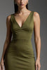 Load image into Gallery viewer, Simple Olive Satin V-Neck Mermaid Formal Dress with Slit