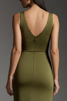 Load image into Gallery viewer, Simple Olive Satin V-Neck Mermaid Formal Dress with Slit