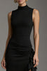 Load image into Gallery viewer, Black Mermaid High Neck Ruffled Satin Long Formal Dress with Slit