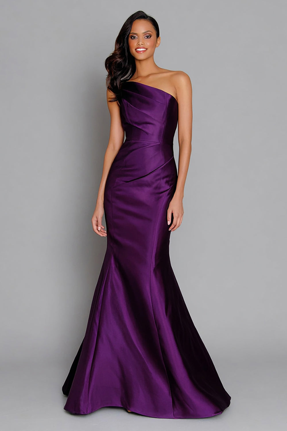 Purple Mermaid One Shoulder Satin Long Formal Dress
