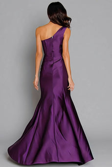 Purple Mermaid One Shoulder Satin Long Formal Dress