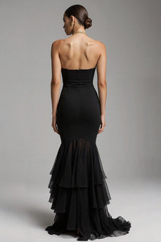 Black Mermaid Sweetheart Ruffled Long Formal Dress