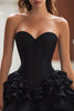 Load image into Gallery viewer, Black Satin Sweetheart A-Line Ruffled Corset Short Cocktail Dress