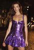 Load image into Gallery viewer, Sparkly Purple Sequin A-Line Spaghetti Straps Short Cocktail Dress