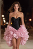 Load image into Gallery viewer, Black and Pink Sweetheart A-Line Ruffled Organza Short Cocktail Dress