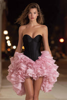 Load image into Gallery viewer, Black and Pink Sweetheart A-Line Ruffled Organza Short Cocktail Dress