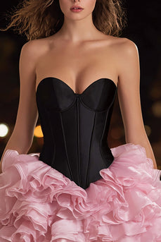 Black and Pink Sweetheart A-Line Ruffled Organza Short Cocktail Dress