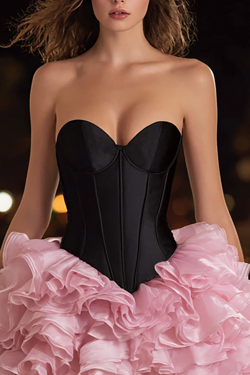 Load image into Gallery viewer, Black and Pink Sweetheart A-Line Ruffled Organza Short Cocktail Dress