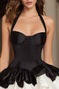 Load image into Gallery viewer, Black and White Ruffled Halter A-Line Short Cocktail Dress