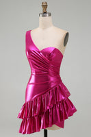 Load image into Gallery viewer, Sparkly Gold One Shoulder Metallic Ruffled Tight Short Cocktail Dress