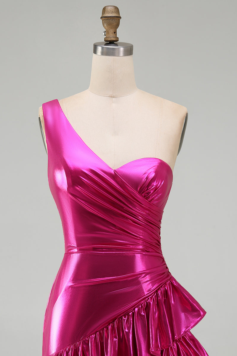 Load image into Gallery viewer, Sparkly Gold One Shoulder Metallic Ruffled Tight Short Cocktail Dress