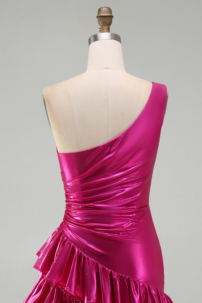 Load image into Gallery viewer, Sparkly Gold One Shoulder Metallic Ruffled Tight Short Cocktail Dress