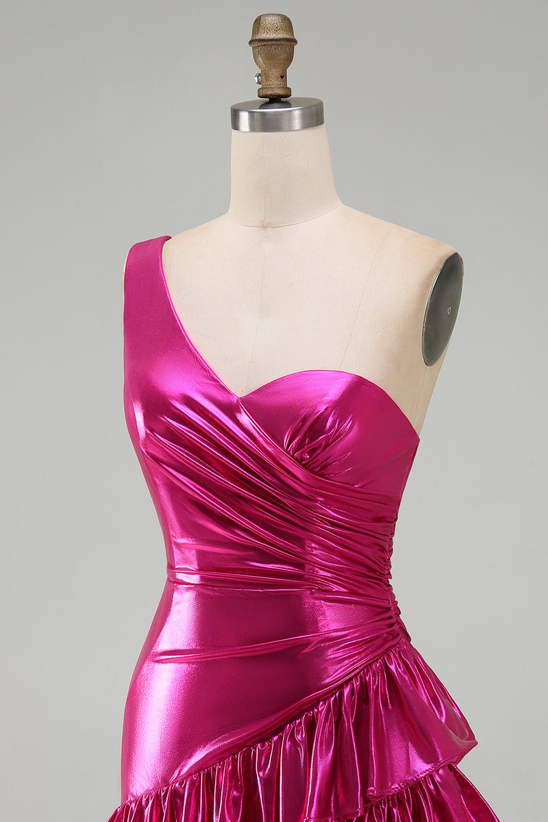 Load image into Gallery viewer, Sparkly Gold One Shoulder Metallic Ruffled Tight Short Cocktail Dress