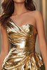 Load image into Gallery viewer, Sparkly Gold One Shoulder Metallic Ruffled Tight Short Cocktail Dress
