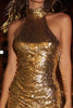 Load image into Gallery viewer, Sparkly Gold High Neck Sequin Tight Short Cocktail Dress