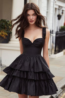 Load image into Gallery viewer, Black Thick Straps Ruffled A-Line Short Cocktail Dress