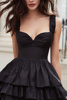 Load image into Gallery viewer, Black Thick Straps Ruffled A-Line Short Cocktail Dress