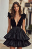 Load image into Gallery viewer, Black V-Neck Ruffled A-Line Short Cocktail Dress
