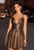 Load image into Gallery viewer, Sparkly Coffee Metallic Spaghetti Straps A-Line Short Cocktail Dress