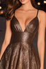 Load image into Gallery viewer, Sparkly Coffee Metallic Spaghetti Straps A-Line Short Cocktail Dress