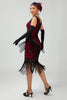 Load image into Gallery viewer, Sparkly Black Red Short Fringed 1920s Dress with 20s Accessories Set