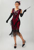 Load image into Gallery viewer, Sparkly Black Red Short Fringed 1920s Dress with 20s Accessories Set