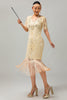 Load image into Gallery viewer, Sparkly Apricot Short Sleeves Sequins 1920s Dress with Fringes