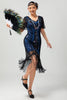 Load image into Gallery viewer, Sparkly Dark Green Bodycon Fringed Short 1920s Dress with Sleeves