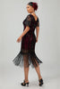 Load image into Gallery viewer, Sparkly Black Burgundy Fringed Short Sequins 1920s Dress with Sleeves
