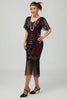 Load image into Gallery viewer, Sparkly Black Burgundy Fringed Short Sequins 1920s Dress with Sleeves