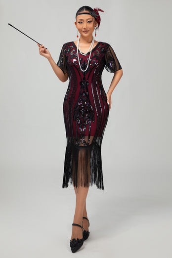 Sparkly Black Golden Sequins Bodycon Short 1920s Dress with Sleeves