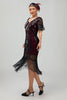 Load image into Gallery viewer, Sparkly Black Burgundy Fringed Short Sequins 1920s Dress with Sleeves