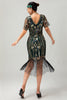 Load image into Gallery viewer, Sparkly Dark Green Bodycon Fringed Short 1920s Dress with Sleeves