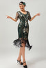 Load image into Gallery viewer, Sparkly Black Blue Short Sleeves Sequins 1920s Dress with Fringes