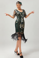 Load image into Gallery viewer, Sparkly Apricot Short Sleeves Sequins 1920s Dress with Fringes