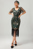 Load image into Gallery viewer, Sparkly Black Blue Short Sleeves Sequins 1920s Dress with Fringes