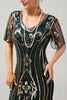 Load image into Gallery viewer, Sparkly Dark Green Bodycon Fringed Short 1920s Dress with Sleeves